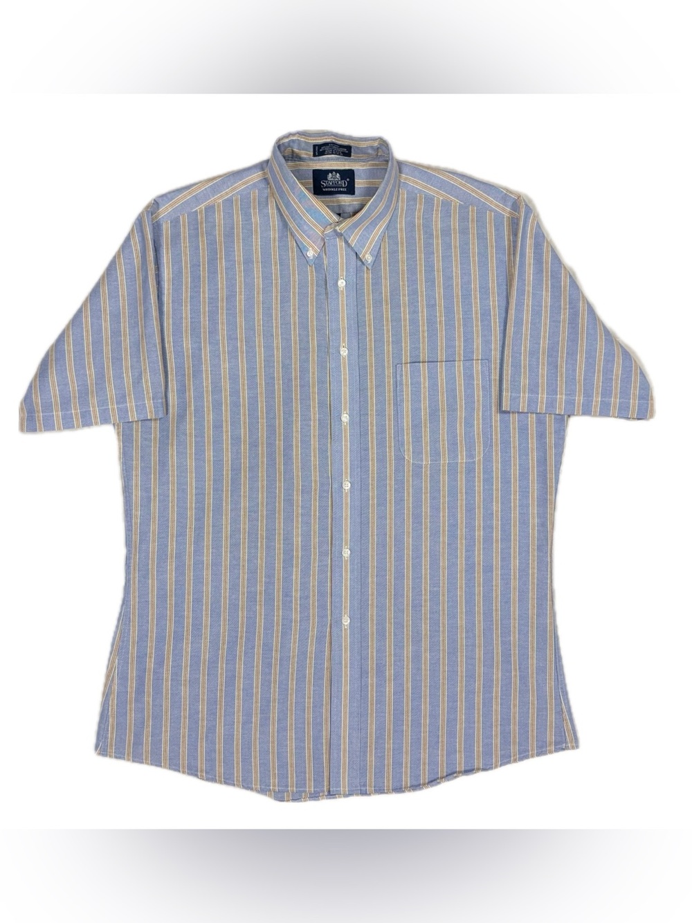 Vtg Stafford USA Made blue stripe short sleeve oxford button down shirt men 16.5